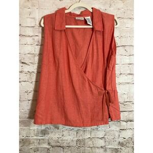 Vintage White Stag Linen Top Womens XL Salmon Tie Side Lagenlook Beachy
